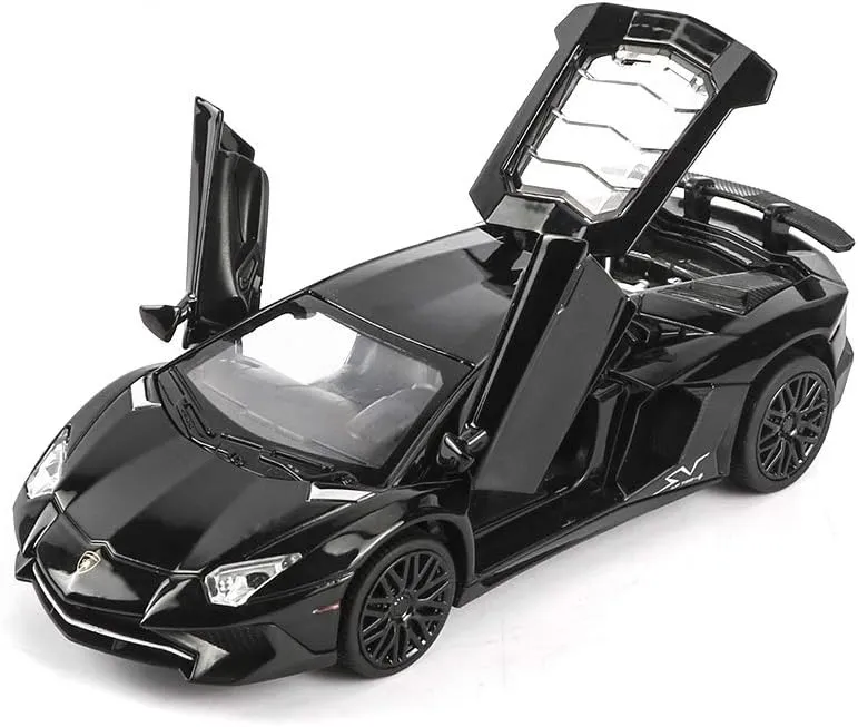 Alloy Collectible Black Aventador Toy Car Model Pull Back Die-Cast Vehicle with Lights and Sound