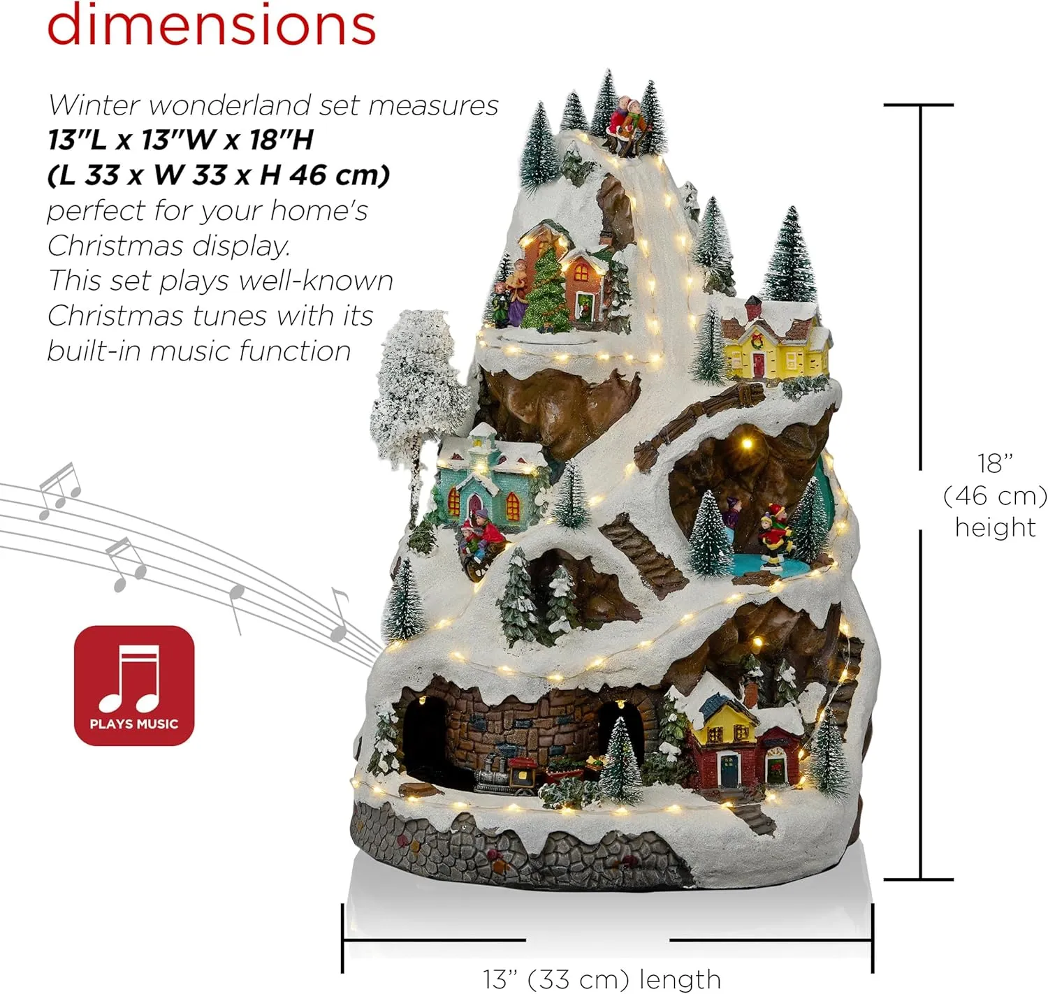 Alpine Corporation 18"H Indoor Animated Winter Wonderland Set with LED Lights and Music , Christmas Decoration