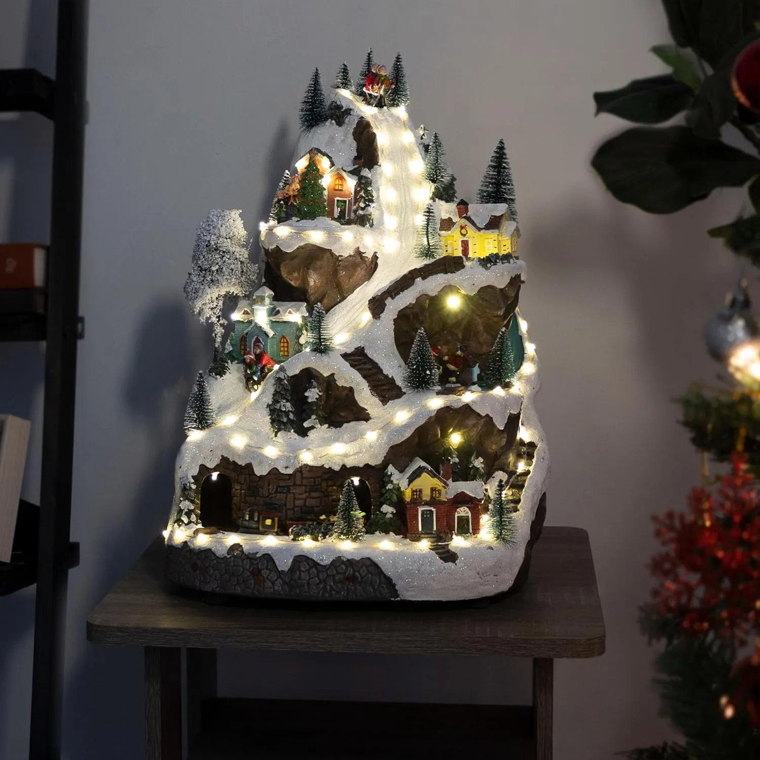 Alpine Corporation 18"H Indoor Animated Winter Wonderland Set with LED Lights and Music , Christmas Decoration