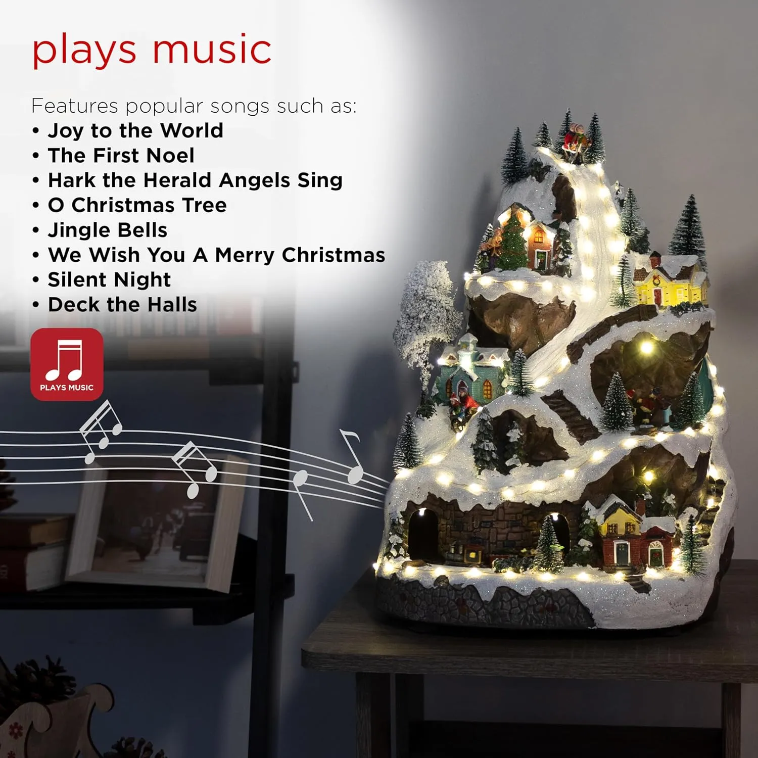 Alpine Corporation 18"H Indoor Animated Winter Wonderland Set with LED Lights and Music , Christmas Decoration