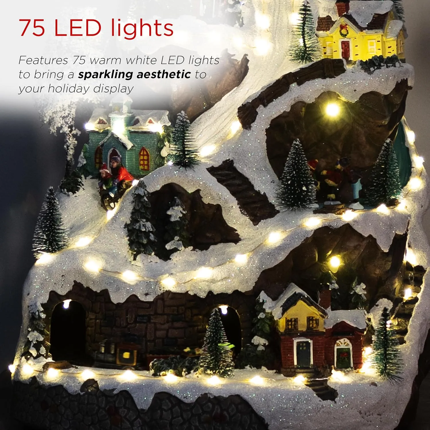 Alpine Corporation 18"H Indoor Animated Winter Wonderland Set with LED Lights and Music , Christmas Decoration