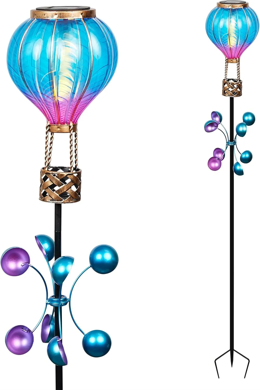 Alpine Corporation RGG1002SLR Solar Hot Air Balloon Spinning Garden Stake with LED Lights, 45" H, Blue and Purple