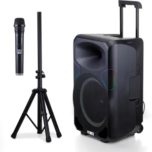 Altec Lansing Portable Speaker SOUNDROVER PRO 650, 650W Peak Power, Bi-Amplified, LED Lighting, Wireless Mic Included, Aux Input, Wall Powered Perfect for Parties, DJ and Karaoke