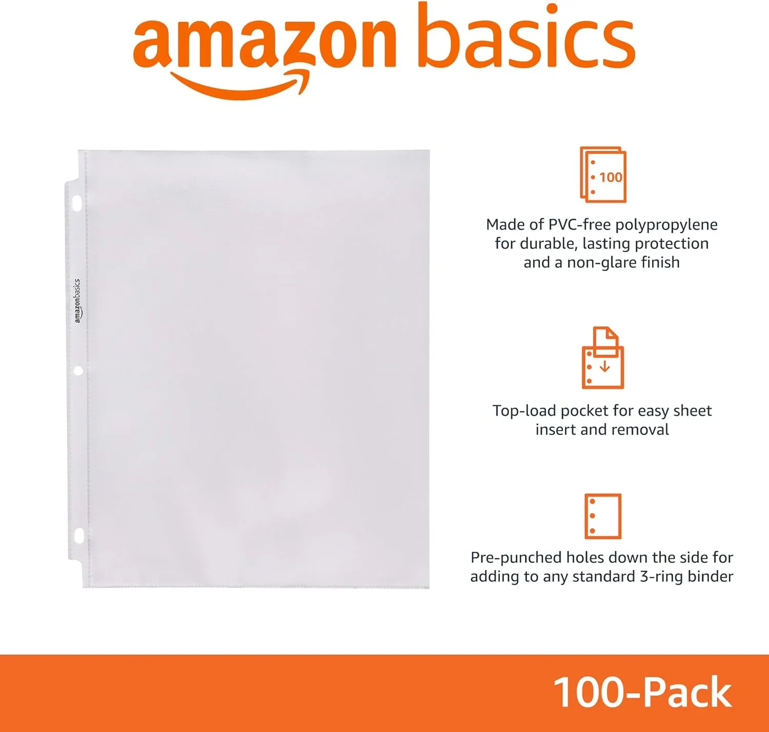 Amazon Basics Sheet Protector, Non-Glare, 100-Pack, 8.5 x 11, Clear