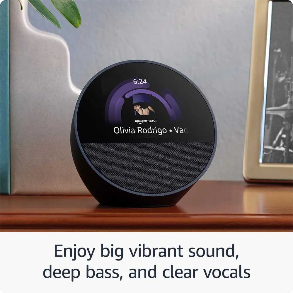 Amazon Echo Spot (newest model), Great for nightstands, offices and kitchens, Smart alarm clock with Alexa, Glacier White