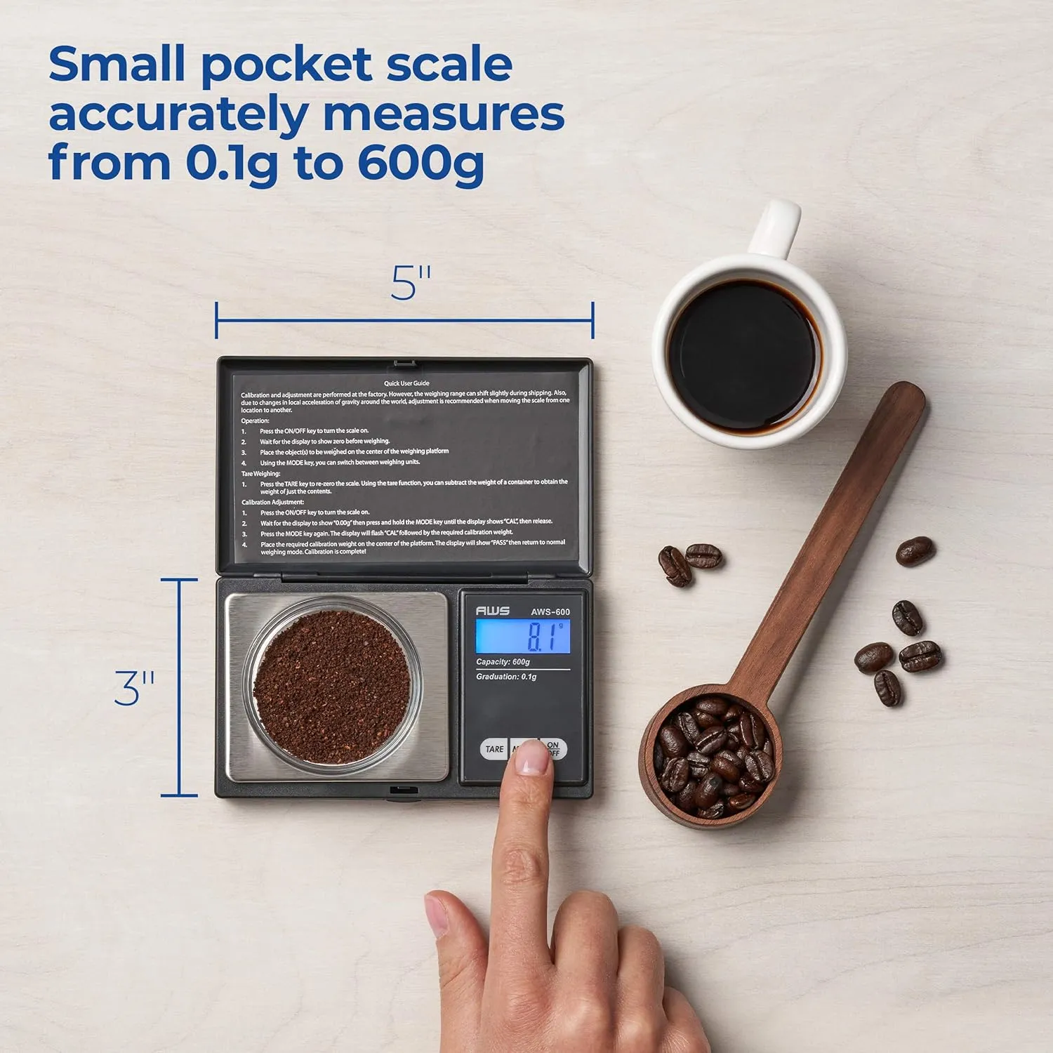 American Weigh Scales AWS-600 Digital Pocket Weight Scale, Digital Gram Scale, Jewelry Scale, Food Scale, Medicine Scale, Kitchen Scale, Small Pocket Scales, Backlit LCD 600 G x 0.1 G(Black)