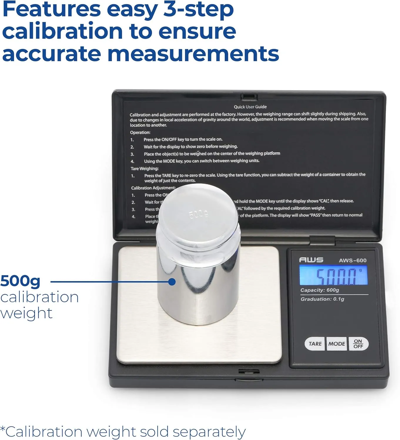 American Weigh Scales AWS-600 Digital Pocket Weight Scale, Digital Gram Scale, Jewelry Scale, Food Scale, Medicine Scale, Kitchen Scale, Small Pocket Scales, Backlit LCD 600 G x 0.1 G(Black)