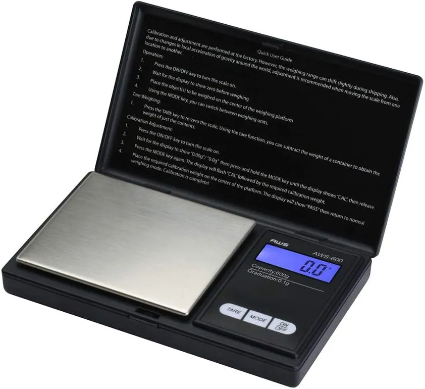American Weigh Scales AWS-600 Digital Pocket Weight Scale, Digital Gram Scale, Jewelry Scale, Food Scale, Medicine Scale, Kitchen Scale, Small Pocket Scales, Backlit LCD 600 G x 0.1 G(Black)