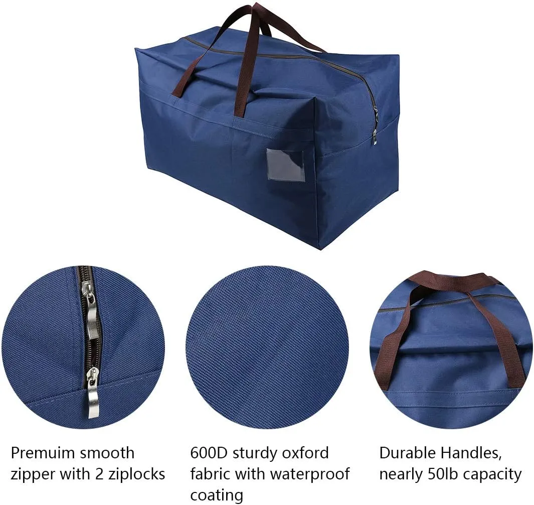AMJ Heavy Duty Extra Large Moving Bags with Handles & Zippers, Storage Totes for Space Saving, Perfect Organization System (Blue - Set of 2)