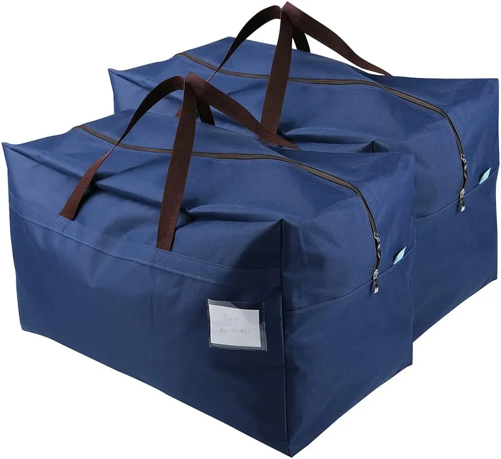 AMJ Heavy Duty Extra Large Moving Bags with Handles & Zippers, Storage Totes for Space Saving, Perfect Organization System (Blue - Set of 2)