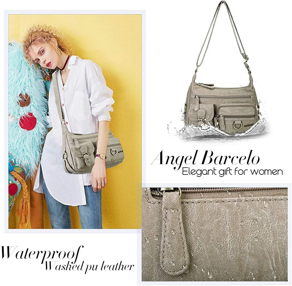 Angel Barcelo Cross body Shoulder Bag Women Soft PU Leather Purses and Handbags