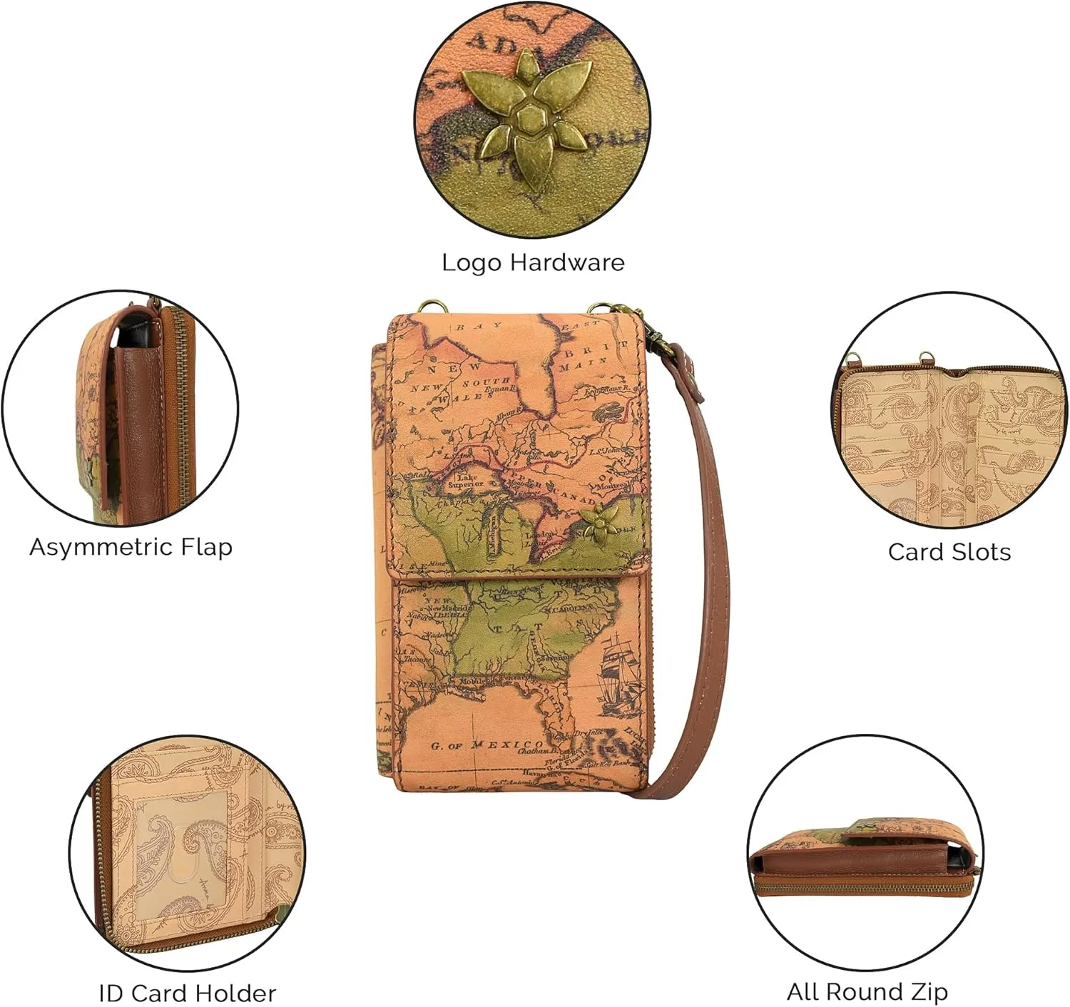 Anna by Anuschka Heritage Collection Women's Genuine Leather Large Phone Organizer - Floral Embossed Hazelnut