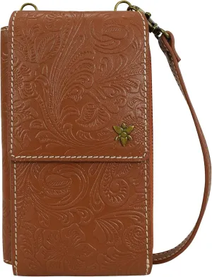Anna by Anuschka Heritage Collection Women's Genuine Leather Large Phone Organizer - Floral Embossed Hazelnut