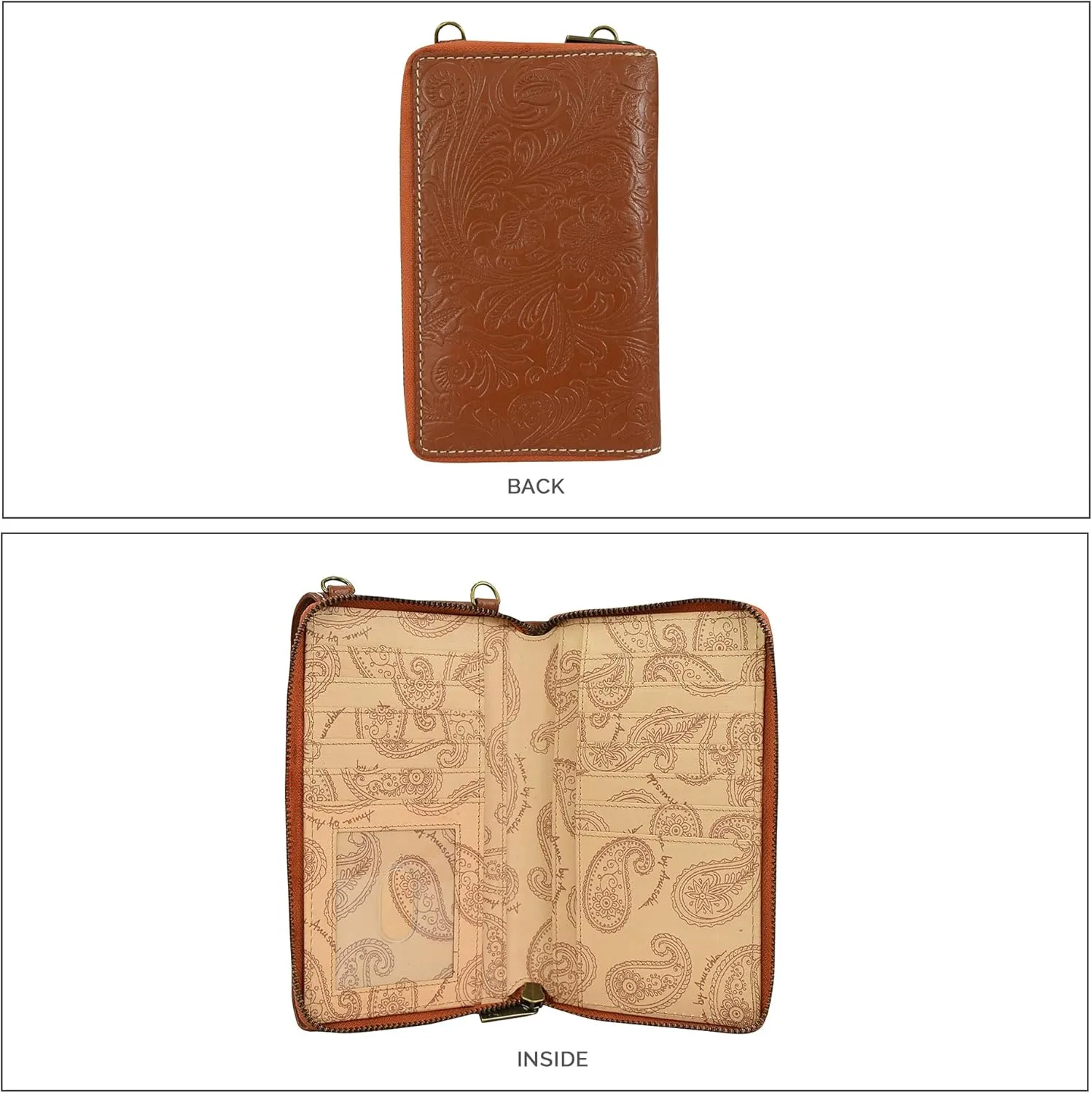 Anna by Anuschka Heritage Collection Women's Genuine Leather Large Phone Organizer - Floral Embossed Hazelnut