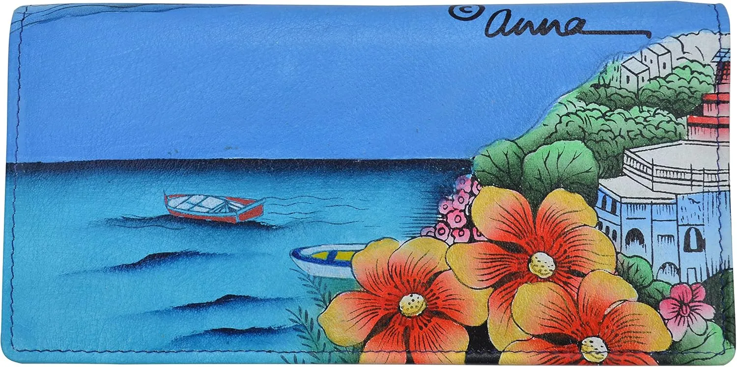 Anna by Anuschka Women's Hand Painted Leather Checkbook Cover-with Flap Closure & Card Holders-Amalfi Dawn