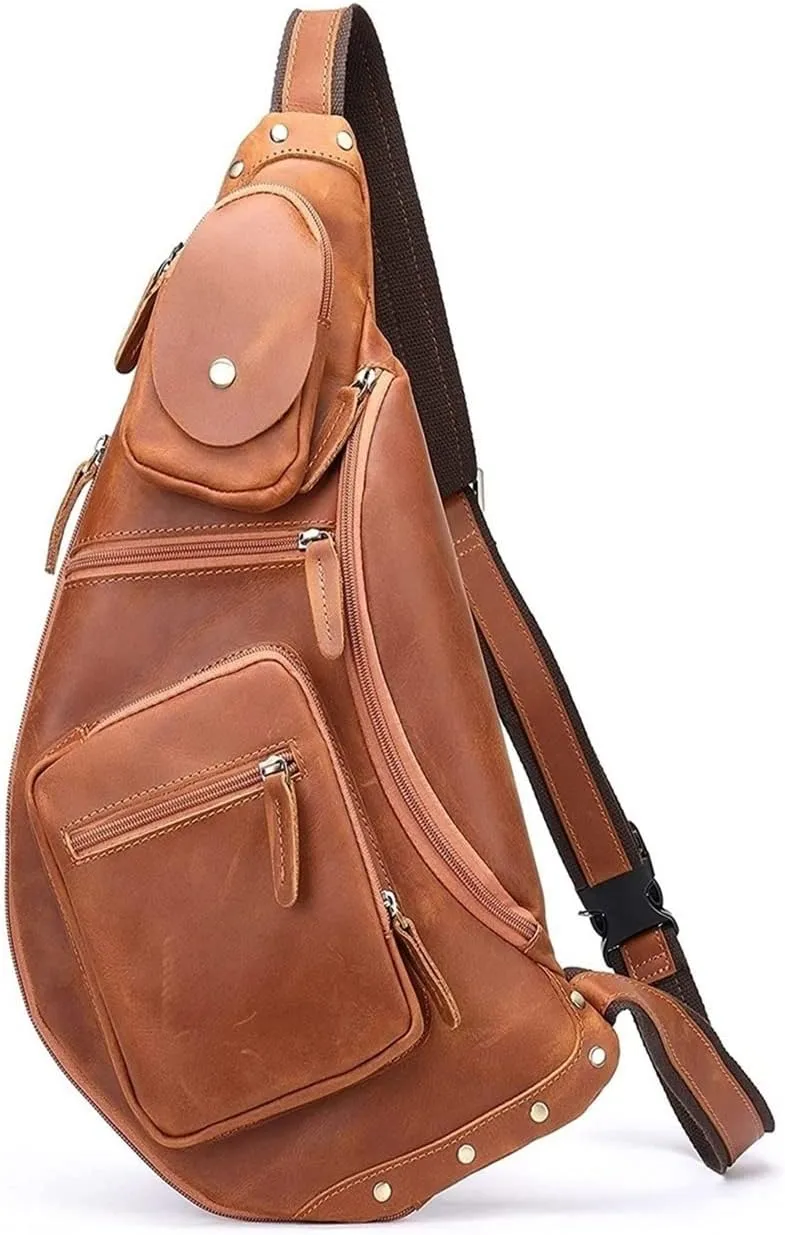 Anti Theft Sling Bag Leather Chest Bag Crossbody Shoulder Pack Bag Daypack for Men men Outdoor Travel