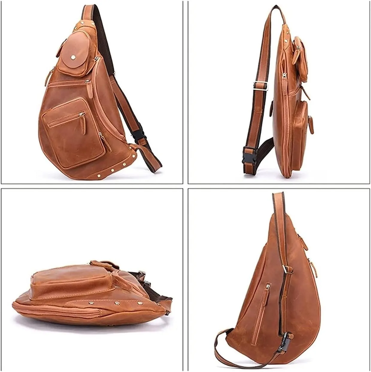 Anti Theft Sling Bag Leather Chest Bag Crossbody Shoulder Pack Bag Daypack for Men men Outdoor Travel
