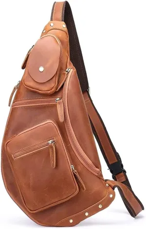 Anti Theft Sling Bag Leather Chest Bag Crossbody Shoulder Pack Bag Daypack for Men men Outdoor Travel