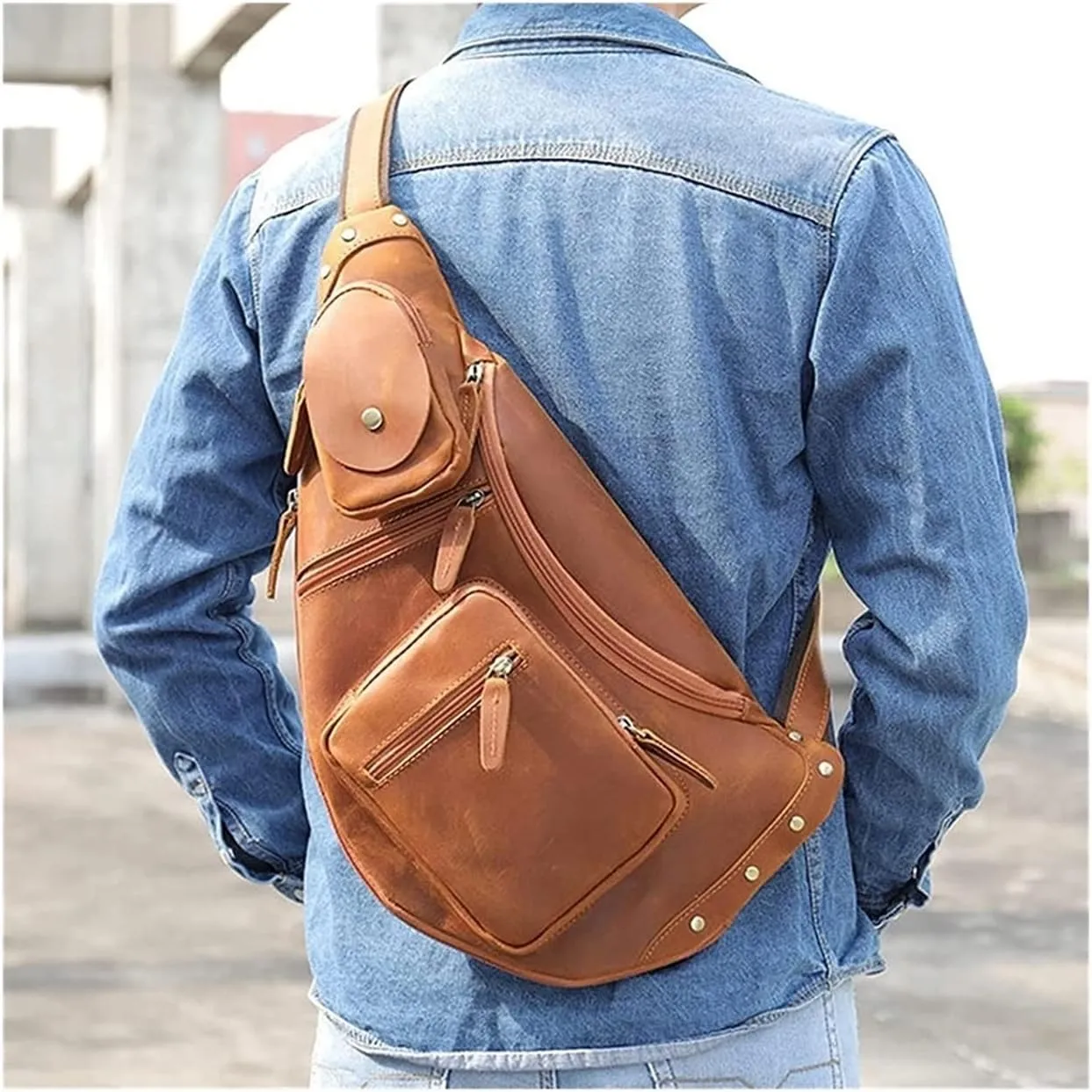 Anti Theft Sling Bag Leather Chest Bag Crossbody Shoulder Pack Bag Daypack for Men men Outdoor Travel