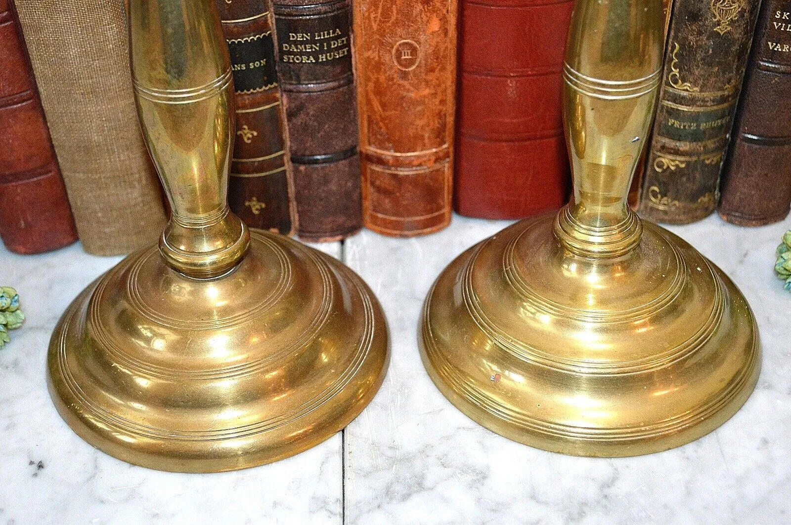 Antique Pair Candlesticks Heavy Brass Candle Holders Candlesticks