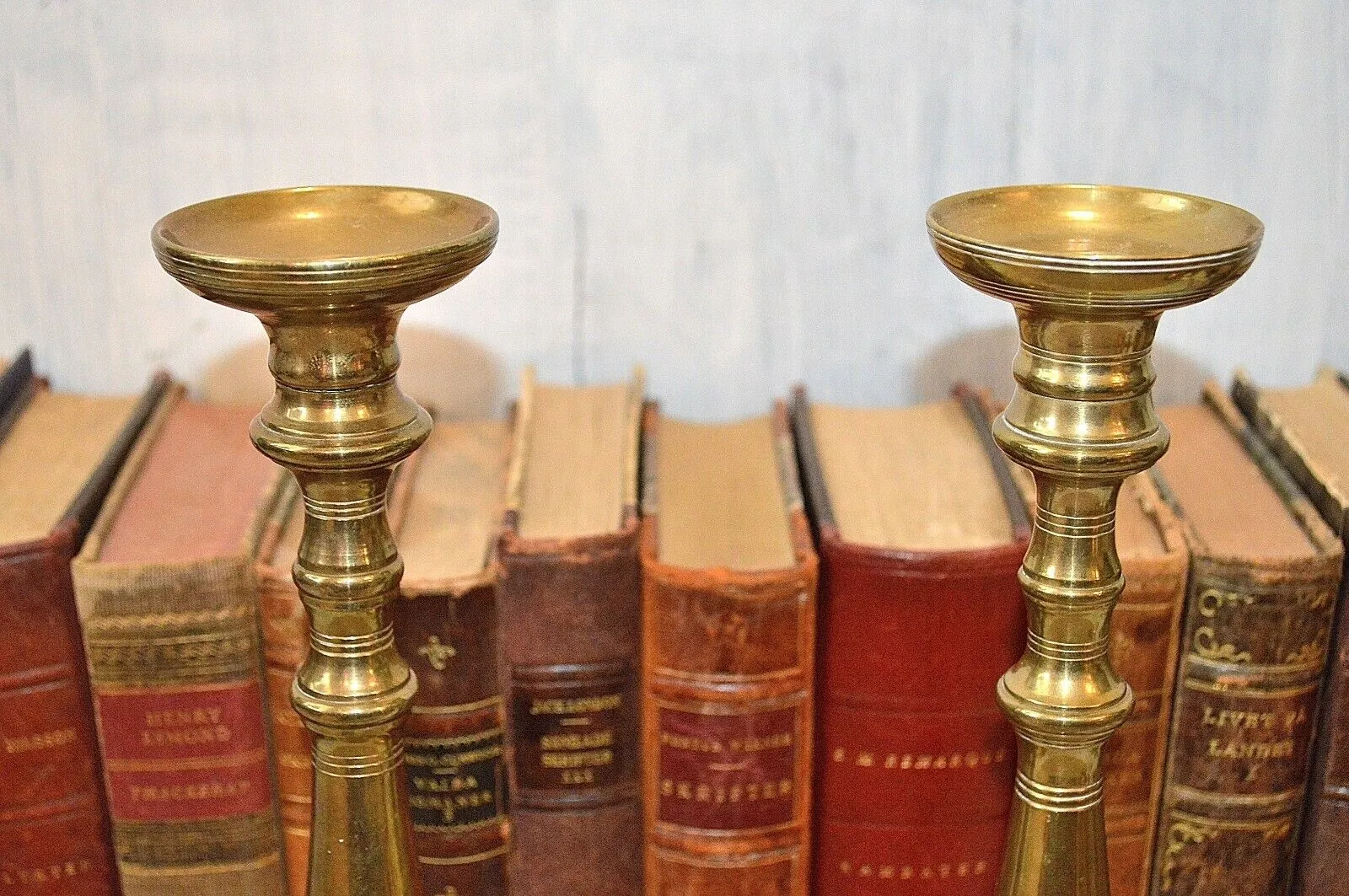 Antique Pair Candlesticks Heavy Brass Candle Holders Candlesticks