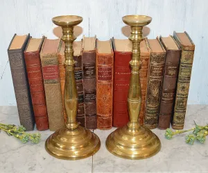 Antique Pair Candlesticks Heavy Brass Candle Holders Candlesticks