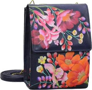 Anuschka Hand Painted Women's Genuine Leather Triple Compartment Crossbody Organizer - Moonlit Meadow