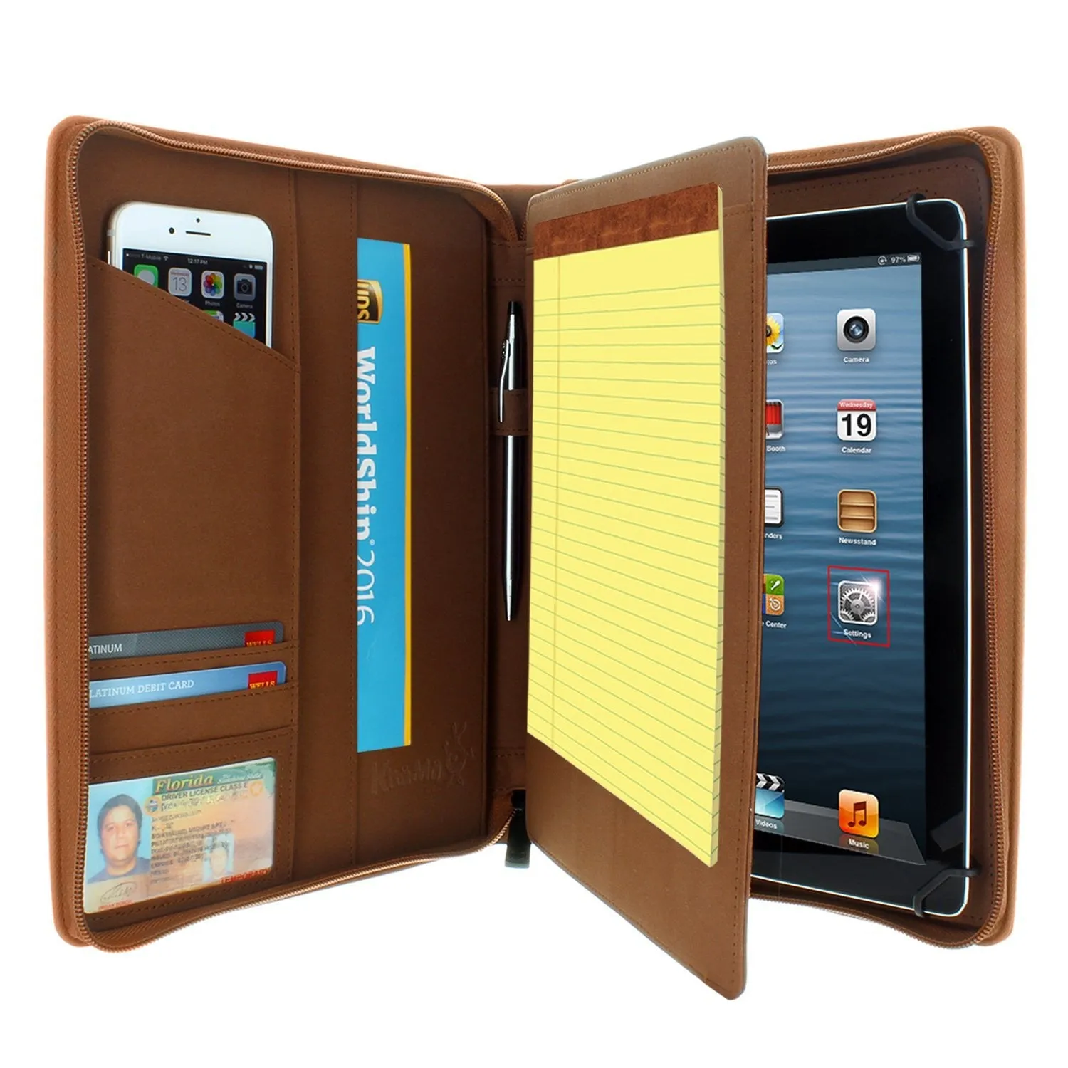 Apple iPad Air 2 PadFolio Case Brown Executive Notepad Holder 8.5" To 11" Inch