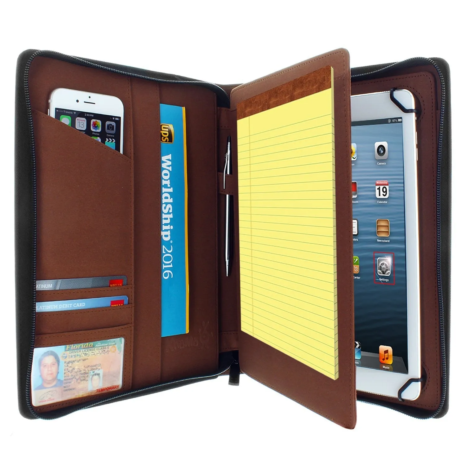 Apple iPad Air 2 PadFolio Case Brown Executive Notepad Holder 8.5" To 11" Inch