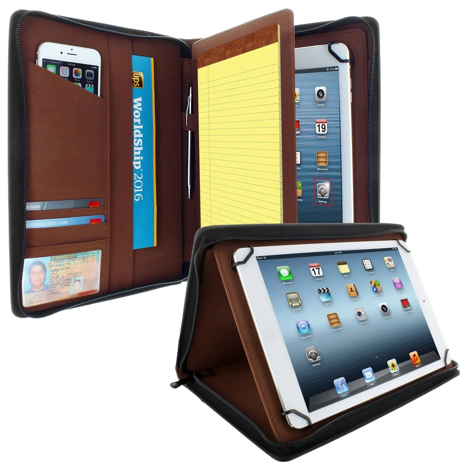 Apple iPad Air 4  PadFolio Case Black Executive Notepad Holder 8.5" To 11" Inch