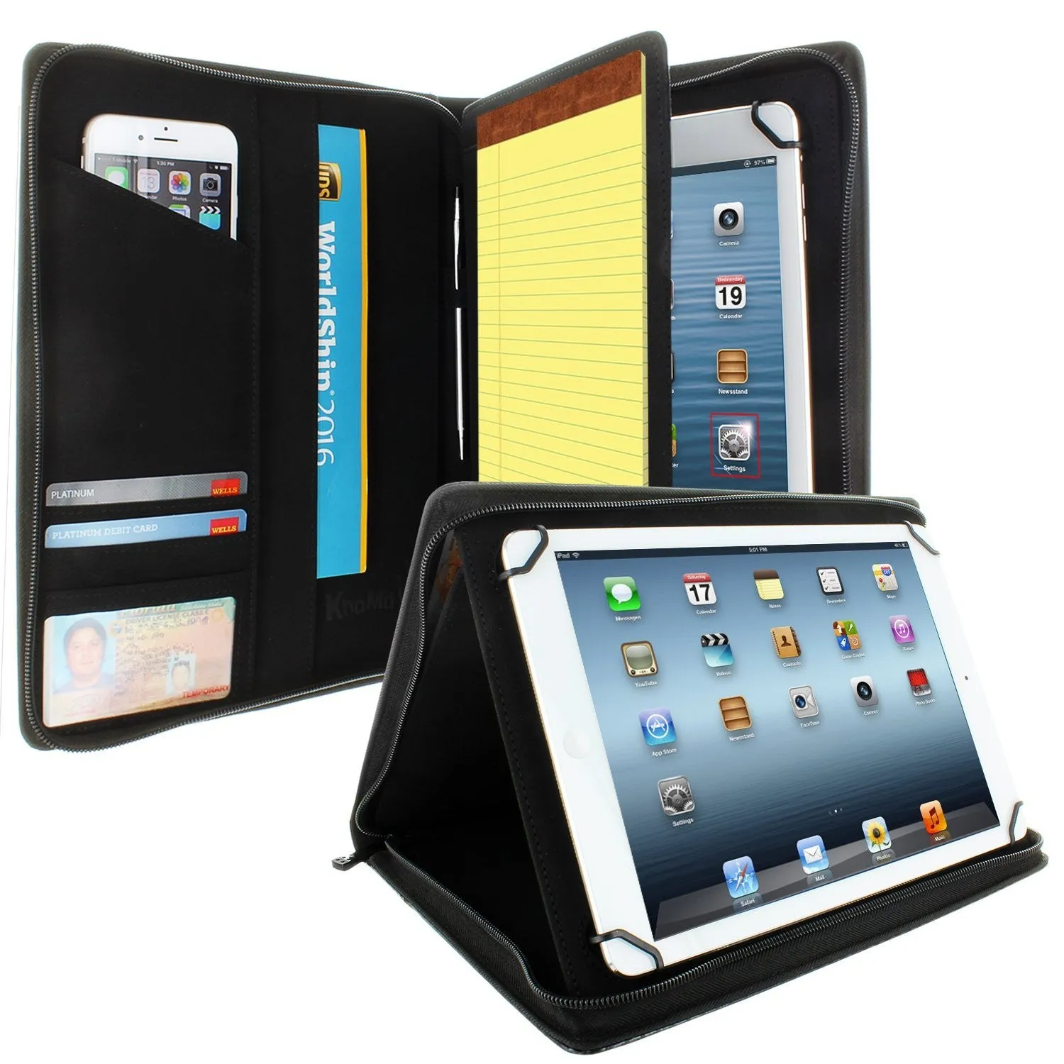Apple iPad Air 4 PadFolio Case Carbon Fiber Executive Notepad Holder 8.5" To 11" Inch