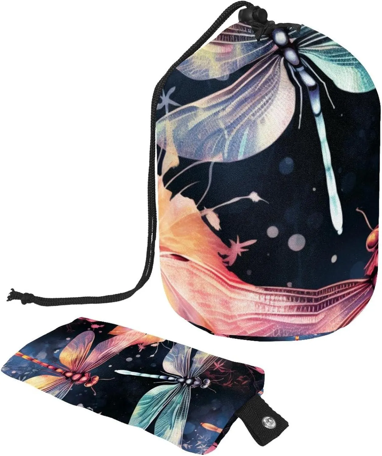 Artistic Insects Dragonfly Travel Cosmetic Bags Makeup Bag for Women, Foldable Drawstring Travel Cosmetic Bags, Portable Toiletry Bucket Bag