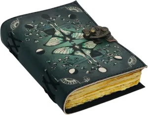 ARTISTRY ARTS Blank Spell Book of Shadows Journal with Lock Clasp Vintage Handmade Leather Luna Moths and Morpho Butterfly Print Diary Prayer Pagan Witchcraft Supplies Wiccan Decor Notebook Daily