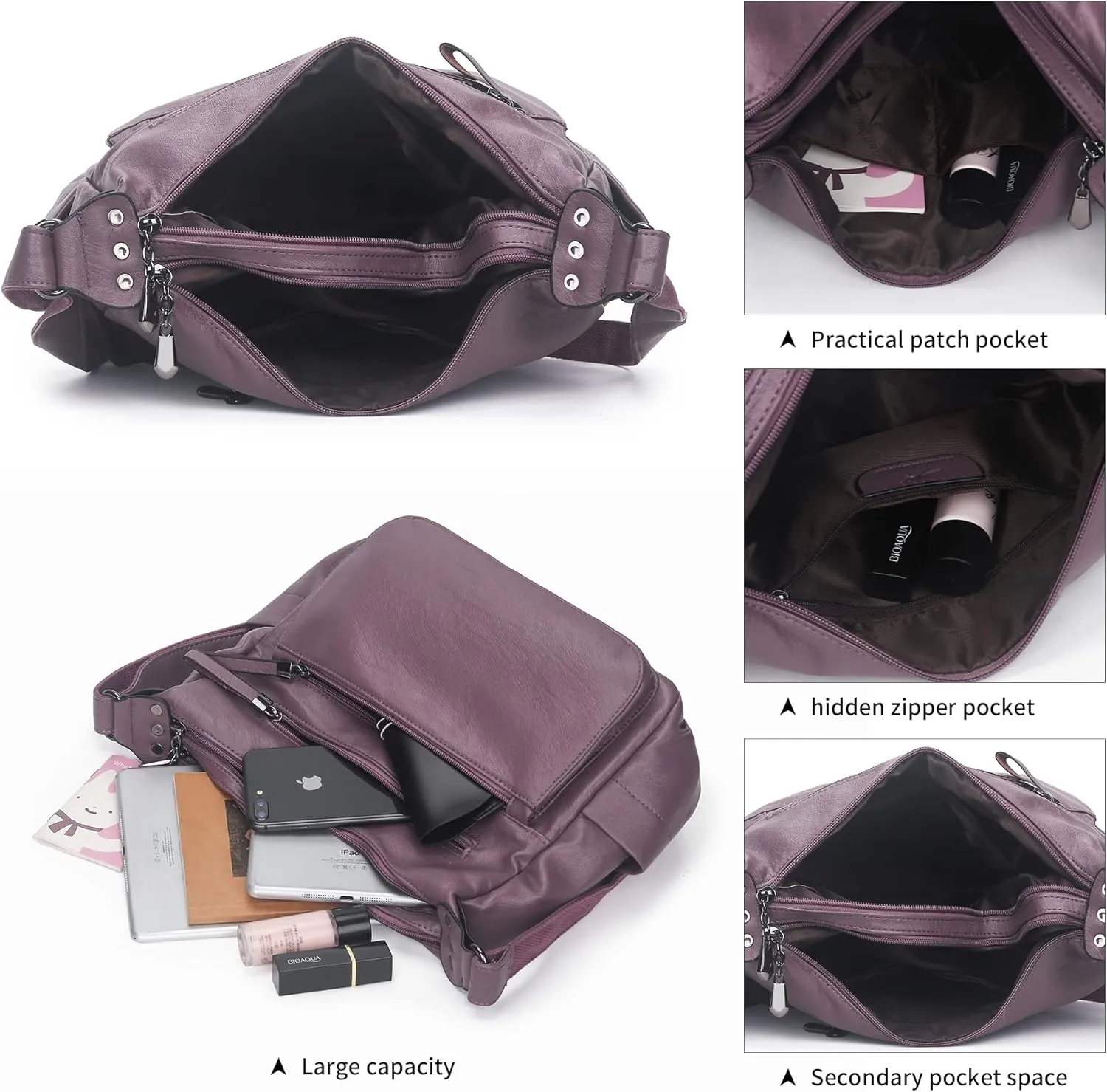 Artwell Fashion Crossbody Bag For Women Shoulder Bag Soft PU Leather Handbags Purses Multi Pocket Hobo Tote Bag