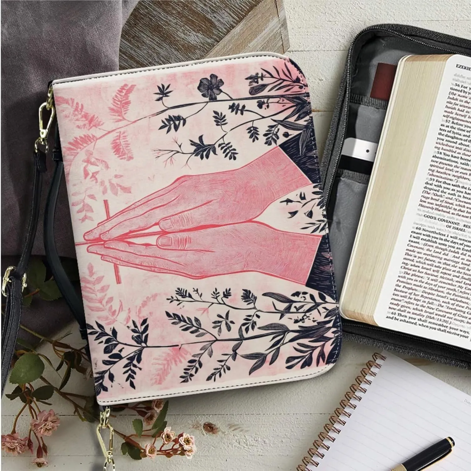 Attractive Print Bible Cover with Bonus Bookmark Religious Elegance Praying Bible Cover Case for Women with Handle Zipper Large Lightweigh Scripture Book Study Accessories