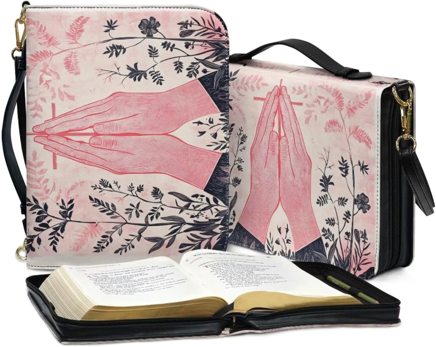 Attractive Print Bible Cover with Bonus Bookmark Religious Elegance Praying Bible Cover Case for Women with Handle Zipper Large Lightweigh Scripture Book Study Accessories