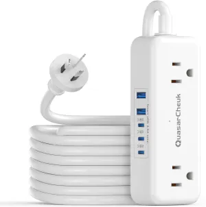 Australia Power Plug Adapter, New Zealand Power Adapter with 4 American Outlets 5 USB Ports (3 USB-C) Total 24W, Type I Plug Adapter and Outlet Converter for US to Australia, AU, Argentina, China, 4FT