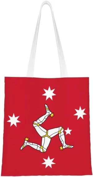 Australian Manx Heritage Flag Tote Bag for Women Canvas Shopping Bags Reusable Large Capacity Casual Shoulder Handbags Grocery Bags DIY Gift Bags