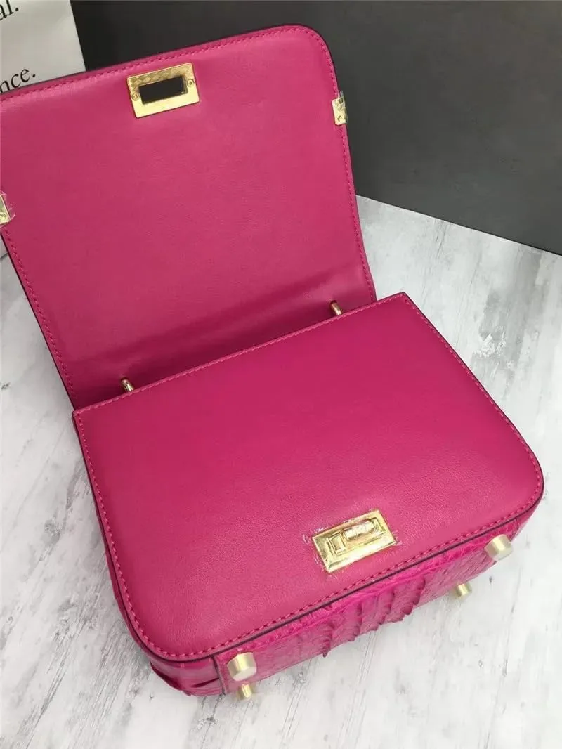 Authentic Crocodile Skin Female Flap Purse Genuine Alligator Leather Lady Small Pink Handbag Women Oblique Cross Shoulder Bag
