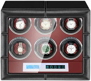 Automatic Watch Winder Box LCD Touch Screen Adjustable Watch Pillows Leather Exterior Quiet Motor Built-in LED Illumination Watch Winder Box Best Gift
