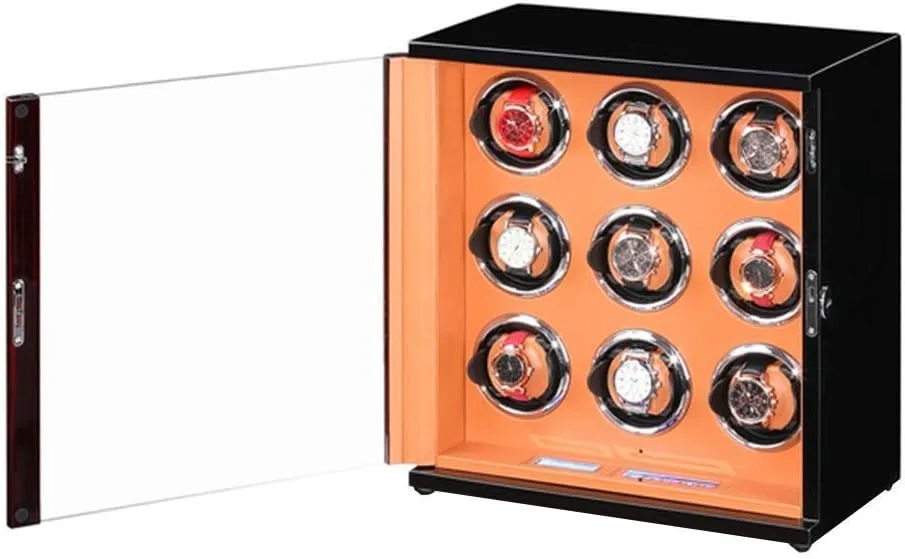 Automatic Watch Winder Solid Wood Piano Paint Exterior Touch Screen Display Silent Motor for Man Wonen Watches Flexible Watch Pillow,18 0
