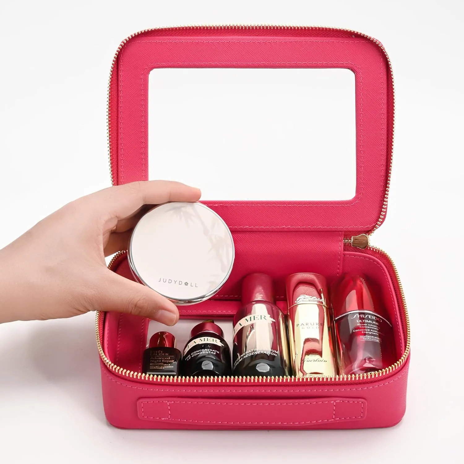 Aveniee Clear Makeup Bag for Women, Clear Cosmetic Case Travel Toiletry Bag, Heavy Duty Makeup Organizer Car Bag for Accessories with Clear Windows & Gold Zippers(PitayaPink)