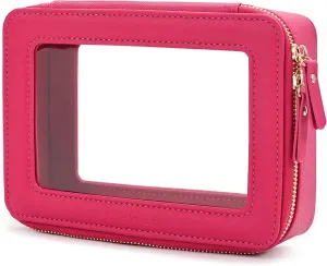 Aveniee Clear Makeup Bag for Women, Clear Cosmetic Case Travel Toiletry Bag, Heavy Duty Makeup Organizer Car Bag for Accessories with Clear Windows & Gold Zippers(PitayaPink)