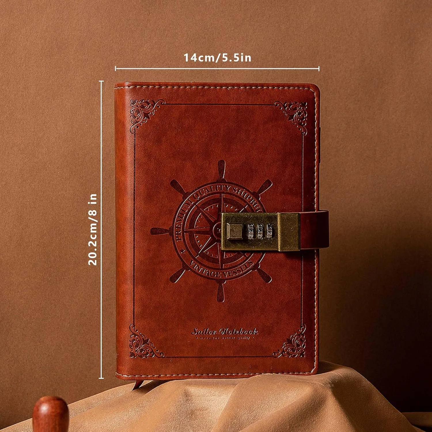 B6 Leather Journal Notebook with Combination Lock, Travel Sailor Writing Diary Personal Planner Organizers As Gift for Girls Boys Women, 7.87 X 5.51 in