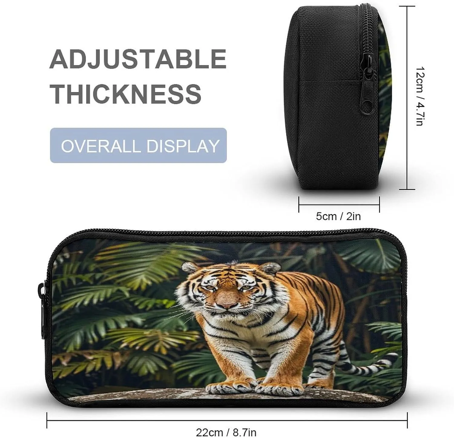 Backpack Lunch Bag Pencil Pouch Set, Tiger on A Boulder Print Lightweight & Durable 3-Piece Combo Ideal for Work, And Travel