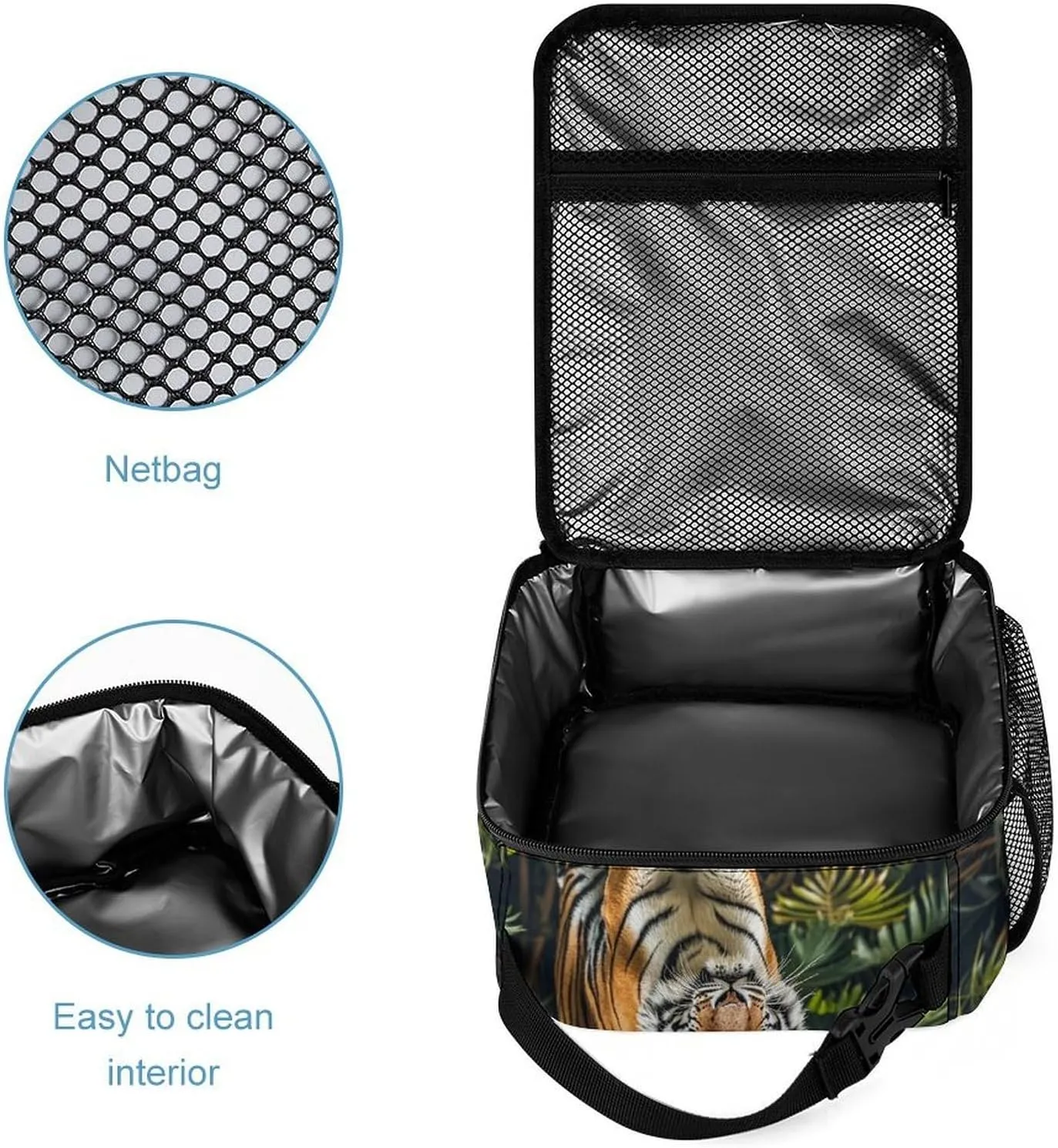 Backpack Lunch Bag Pencil Pouch Set, Tiger on A Boulder Print Lightweight & Durable 3-Piece Combo Ideal for Work, And Travel