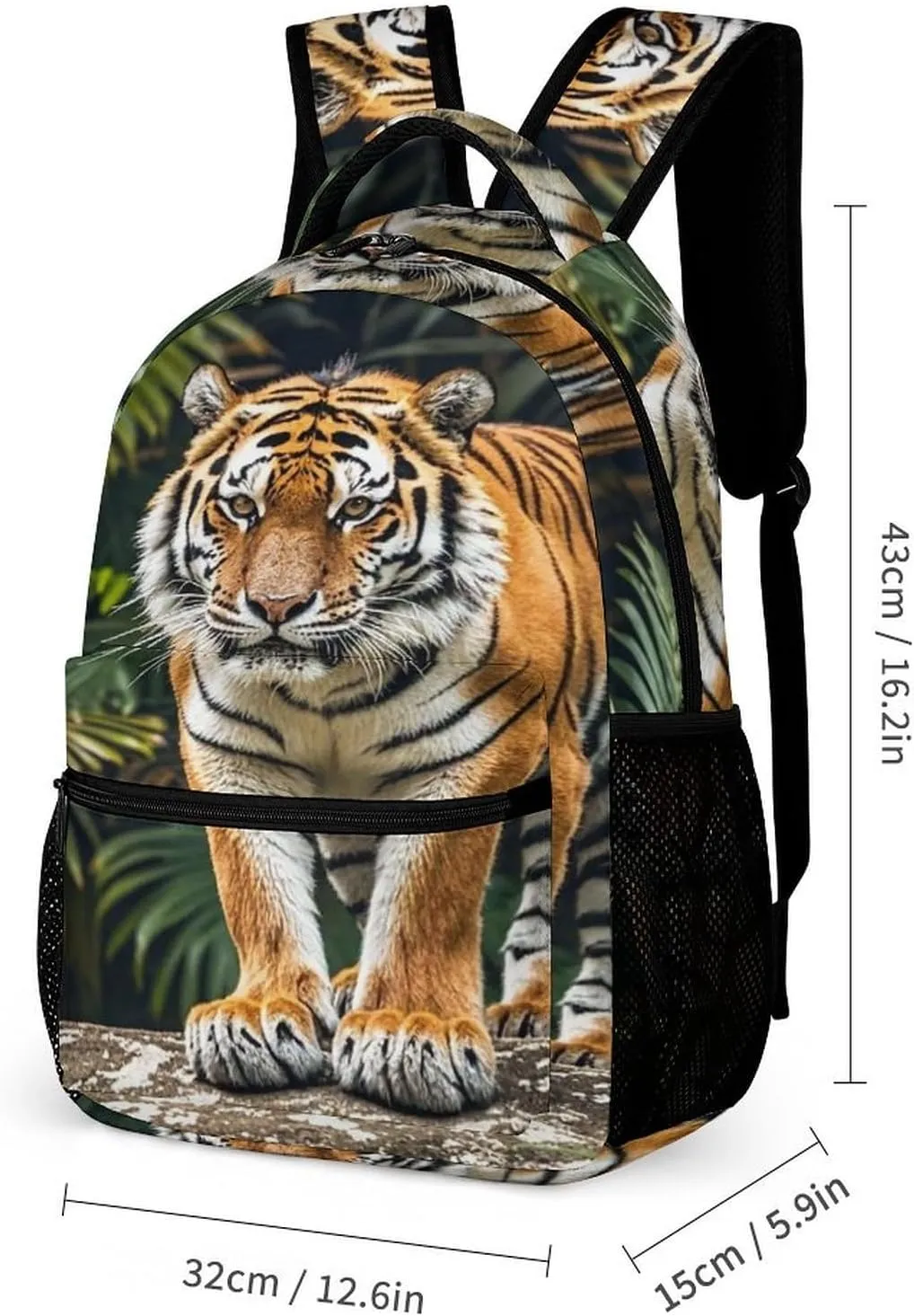 Backpack Lunch Bag Pencil Pouch Set, Tiger on A Boulder Print Lightweight & Durable 3-Piece Combo Ideal for Work, And Travel