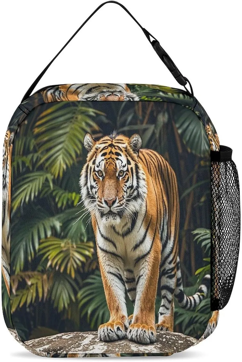 Backpack Lunch Bag Pencil Pouch Set, Tiger on A Boulder Print Lightweight & Durable 3-Piece Combo Ideal for Work, And Travel