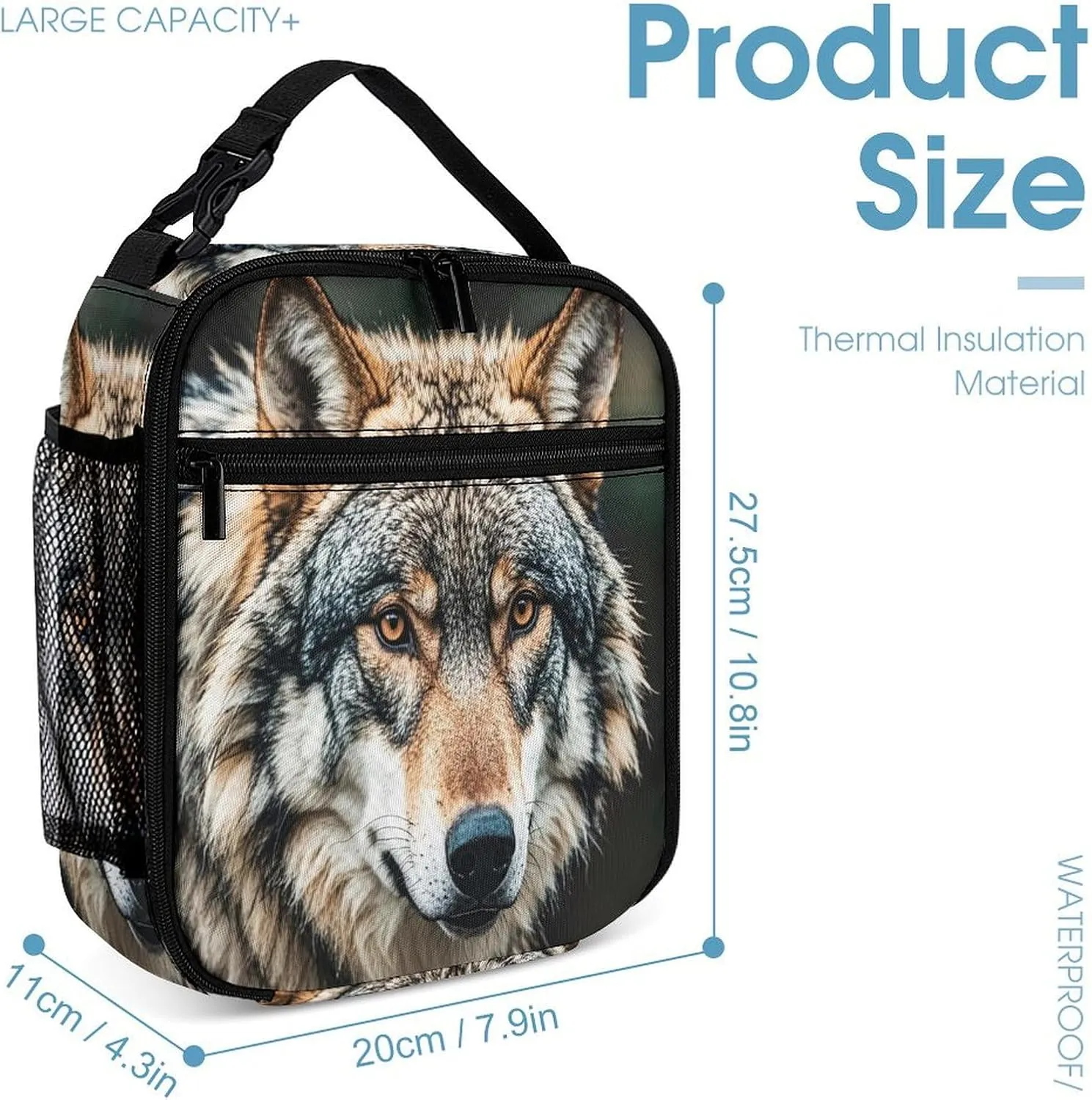 Backpack Lunch Bag Pencil Pouch Set, Wolves Print Lightweight & Durable 3-Piece Combo Ideal for Work, And Travel
