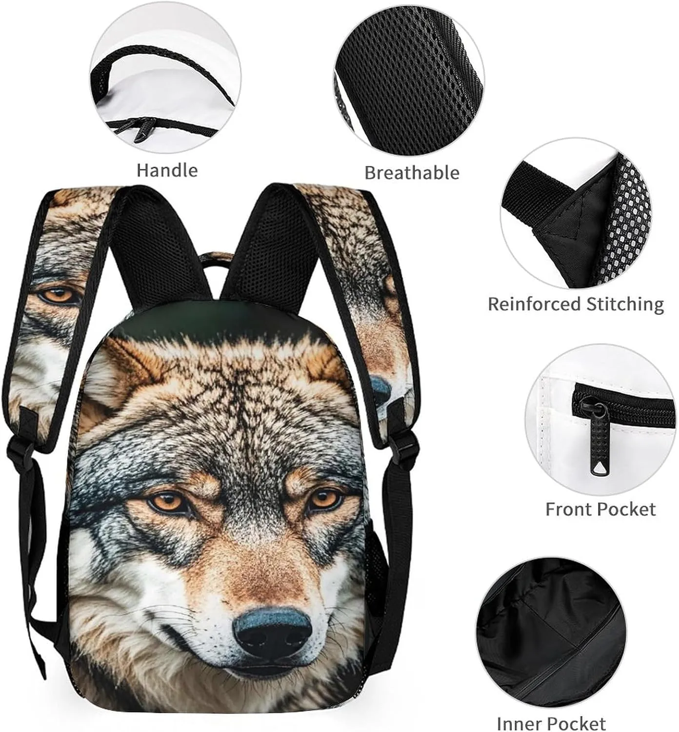 Backpack Lunch Bag Pencil Pouch Set, Wolves Print Lightweight & Durable 3-Piece Combo Ideal for Work, And Travel